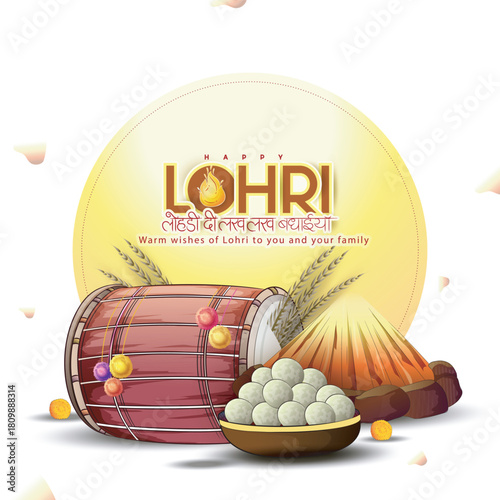 Happy Lohri holiday banner for Punjabi festival,(13th january)
