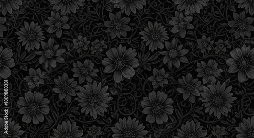 Dark floral pattern with intricate details and elegant design elements.