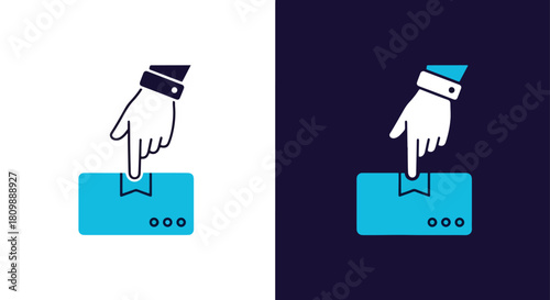 Hand with blue glove touching a button - Vector icon symbol for website - Icon vector - Blue icon vector - Line and glyph solid icon and logo template