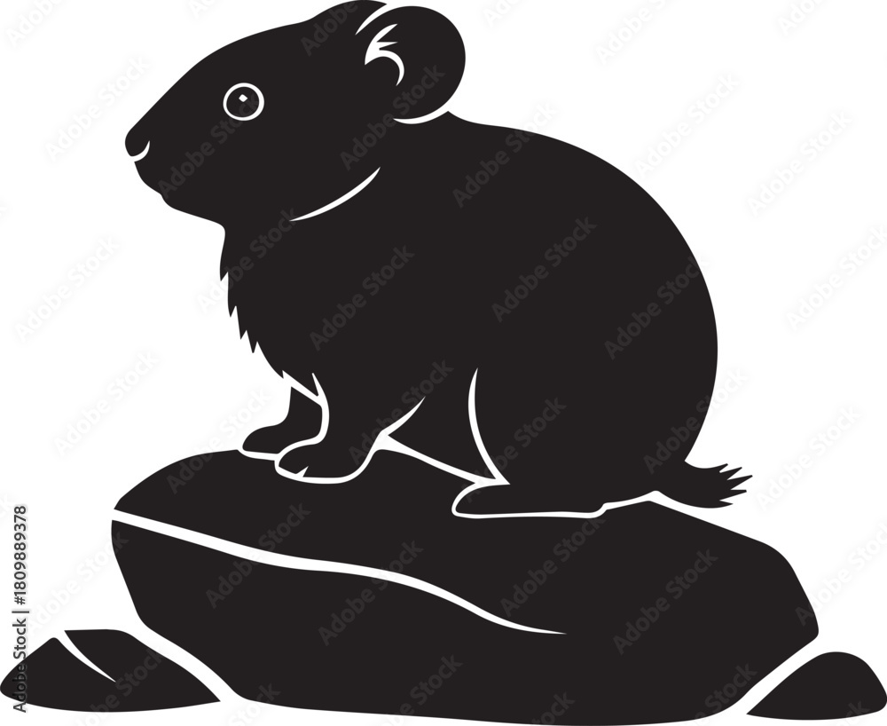 Fototapeta premium Charming silhouette of a cute hamster sitting on a rock in natural setting