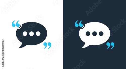 Two speech bubbles with quotation marks - Vector icon symbol for website - Icon vector - Blue icon vector - Line and glyph solid icon and logo template