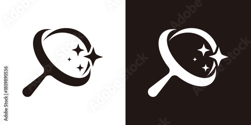 A modern dual-meaning logo combining a magnifying glass with a planet and star, symbolizing exploration, discovery, and cosmic insight in a clean futuristic style.