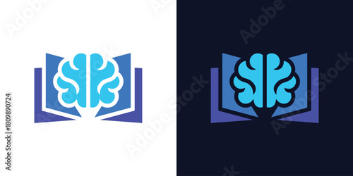 A smart dual-meaning logo combining a brain with an open book, symbolizing knowledge, learning, and intellectual growth in a clean modern style.