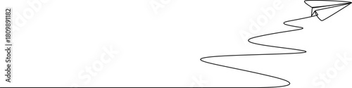 continuous line drawing of paper plane flying, line art vector illustration