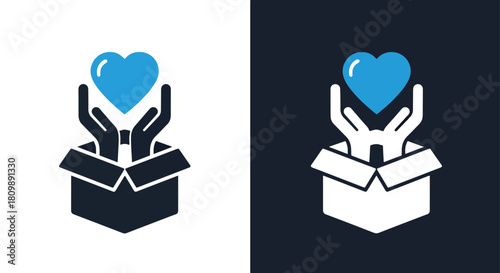 Hands holding a heart over a box - Vector icon symbol for website - Icon vector - Blue icon vector - Line and glyph solid icon and logo template