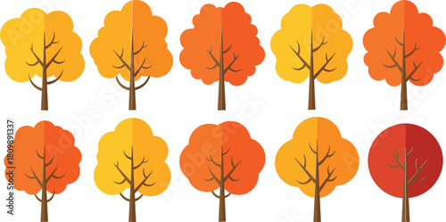 Collection of autumn trees with vibrant orange and yellow foliage