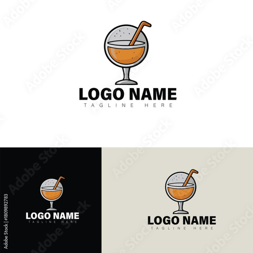 A refreshing cocktail logo design featuring a glass with a straw isolated on