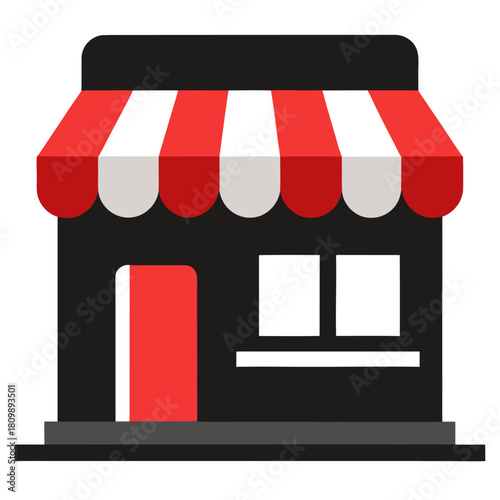 A shop icon with window and red roof. Shop building icon.
