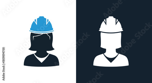Construction workers with safety helmets - Vector icon symbol for website - Icon vector - Blue icon vector - Line and glyph solid icon and logo template