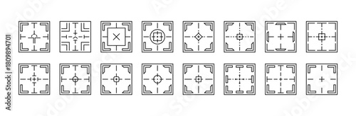 Geometric accuracy target icons. Abstract precise target focus aiming symbols. Creative vector set of target markers radar sweeps digital crosshairs. Isolated vector.