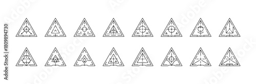 HUD gaming crosshair icon set. Futuristic target aiming icon. Minimal scope and focus reticles designed for FPS games virtual reality aiming. Vector illustration
