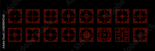 Geometric accuracy target icons. Abstract precise target focus aiming symbols. Creative vector set of target markers radar sweeps digital crosshairs. Isolated vector.