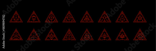 Red HUD gaming crosshair icon set. Futuristic target aiming icon. Minimal scope and focus reticles designed for FPS games virtual reality aiming. Vector illustration