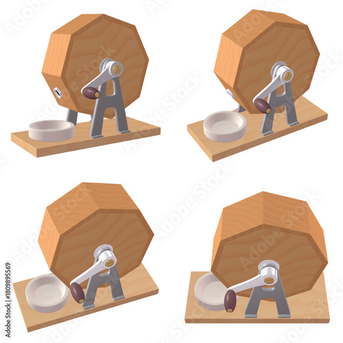 催事・イベントのイラスト素材　ガラポン抽選器（1）　黄　カット四点セット（2）　