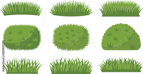 Collection of various green grass and bush shapes for design