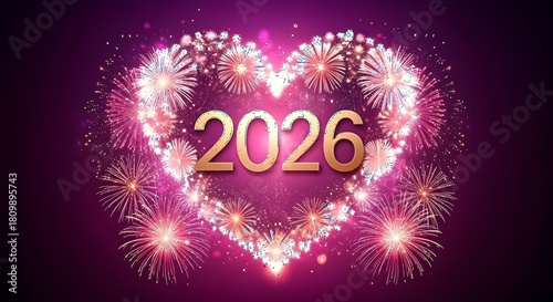 2026 new year fireworks heart celebration background