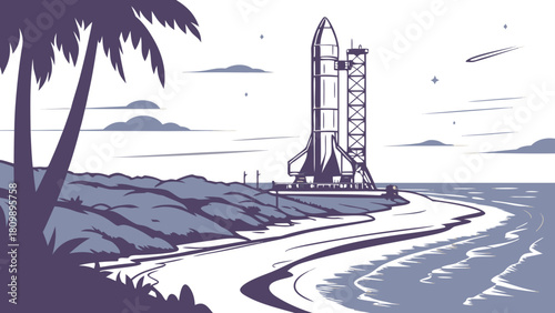 Space Coast Rocket Silhouette Retro – Florida Vintage Space Exploration Coastal Pride Vector Design