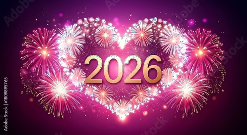 2026 new year fireworks display in heart shape