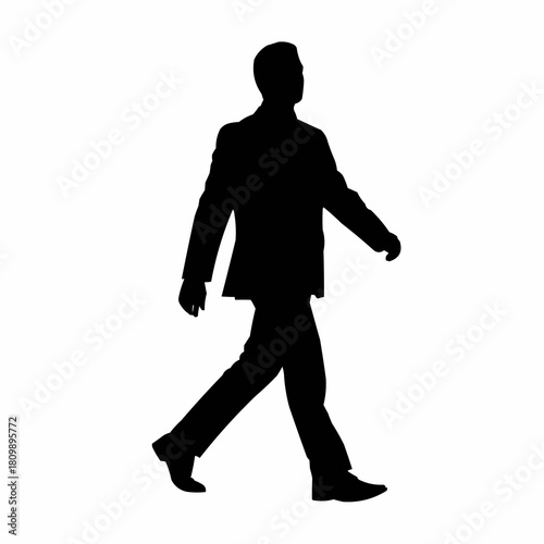 Black silhouette of a businessman walking in a suit.