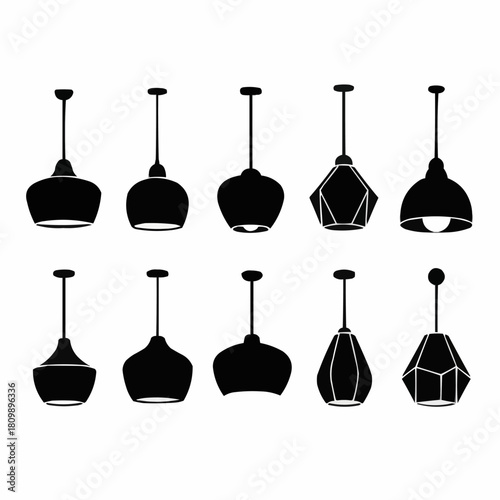 Collection of modern pendant lights in various shapes and designs for interior decoration.