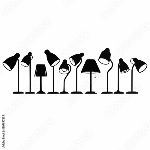 Diverse collection of desk and floor lamp silhouettes.