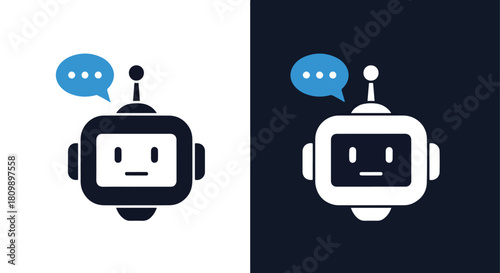 Two robots with speech bubbles chatting - Vector icon symbol for website - Icon vector - Blue icon vector - Line and glyph solid icon and logo template