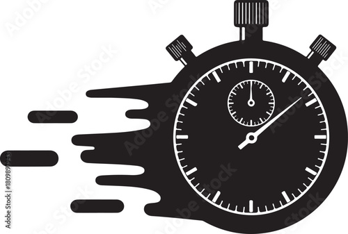 Fast stopwatch icon showing speed and urgency in black and white