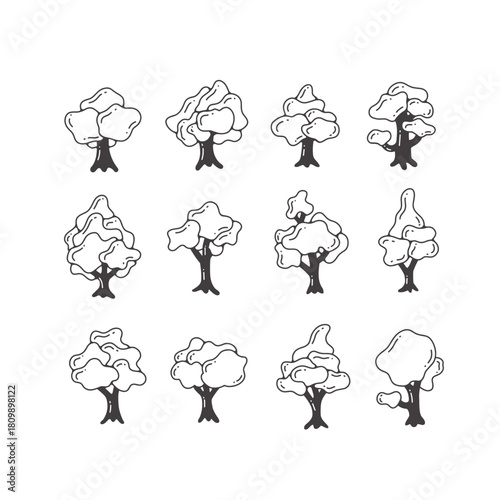Collection of Hand-Drawn Outline Trees