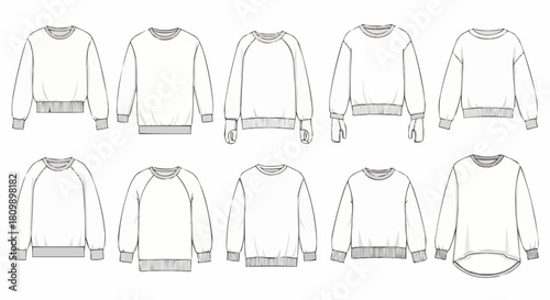 Sweatshirt Fashion Templates - Diverse Styles for Design and Manufacturing.