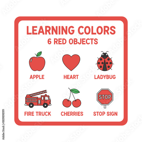 Learning Colors Chart 6 Red Objects for Kids Education