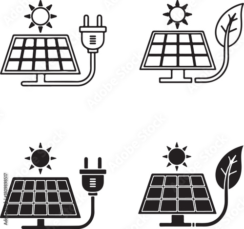 Renewable Energy Concepts with Solar Panel and Sun Illustrations