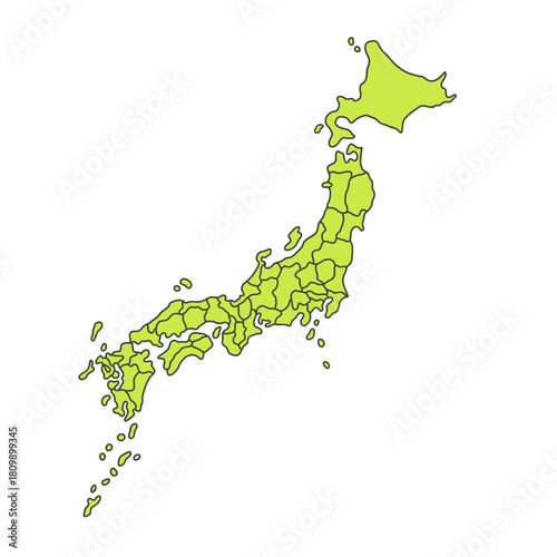 Map of Japan with Prefectures Outline