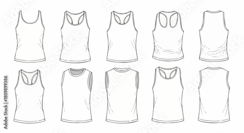 Collection of Tank Top Outlines for Fashion Design.