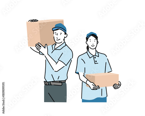 ドライバートラック配送業の仕事の男女ー物流ー引越し業者ー倉庫ー宅配ビジネスイメージのイラスト素材