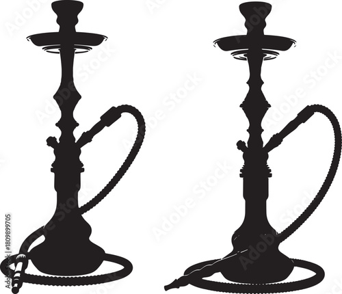 Two ornate hookah pipes in silhouette style
