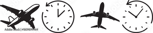 Airplane travel time and schedule concept silhouette
