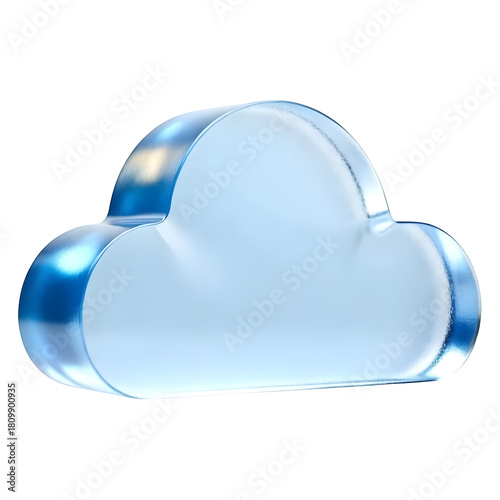 3D blue glass cloud icon — transparent storage symbol, crystal web element, modern database and hosting illustration.