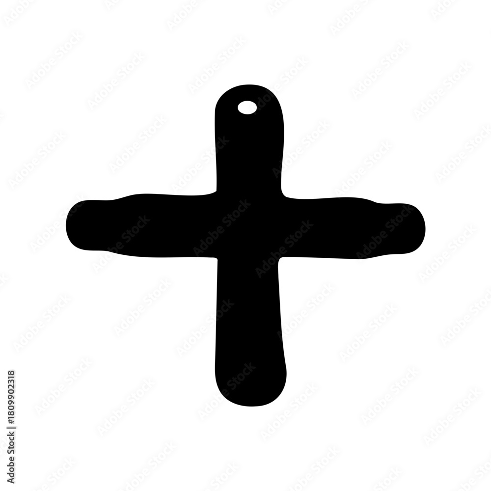 Obraz premium Black rounded plus sign with top hole, conceptual symbol