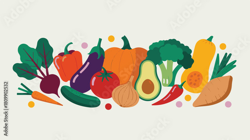 Assorted Fresh Vegetables Arranged in a Row healthy