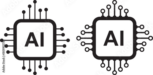 Two ai chip silhouettes with connecting pins silhouette