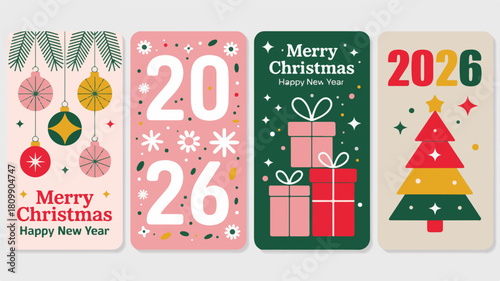 Christmas And New Year Greeting Cards With 2026 Keywords: christmas, new year, 2026, greeting