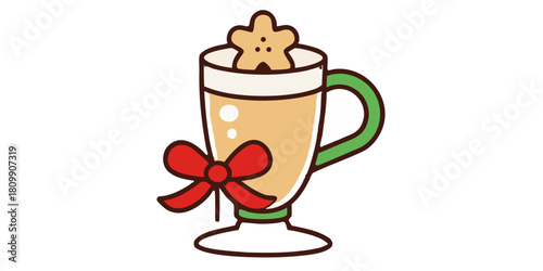 A festive mug of eggnog with a gingerbread cookie and a red bow for christmas holiday cheer and warmth