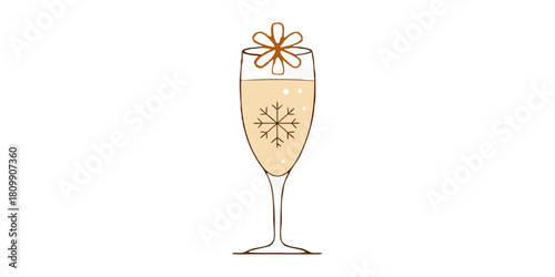 Elegant champagne flute with snowflake design and flower garnish for festive celebrations