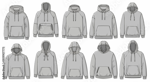 Collection of Hoodie Designs Flat Fashion Sketches.