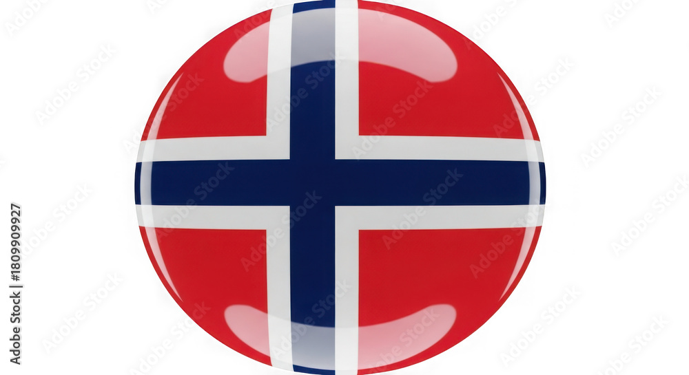 Obraz premium Norway flag glossy button icon isolated on transparent background