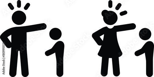 parent, child, family, people, icon, symbol, silhouette, man, woman, boy, girl, interaction, communication, teaching, learning, guidance, relationship, domestic, home, domesticity, simple, clean, isol