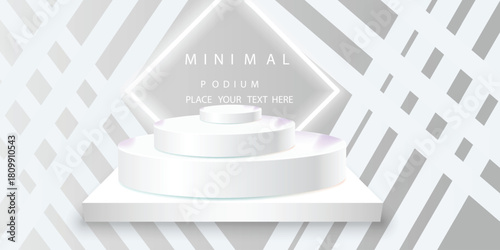 Set of 3d background with cylinder pedestal podium in pink, orange, blue with glowing glitter background. Abstract minimal wall scene mockup products display, Stage showcase