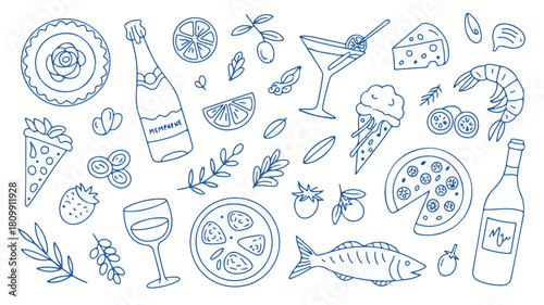 Hand Drawn Food and Drink Elements Doodle Collection