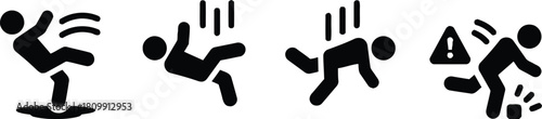 slip, fall, hazard, warning, danger, caution, wet floor, slippery surface, accident, injury, falling person, person slipping, danger sign, caution sign, alert, risk, safety, icon, symbol, silhouette, 