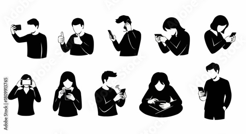 People engrossed in their smartphones, focused and connected, using mobile devices.